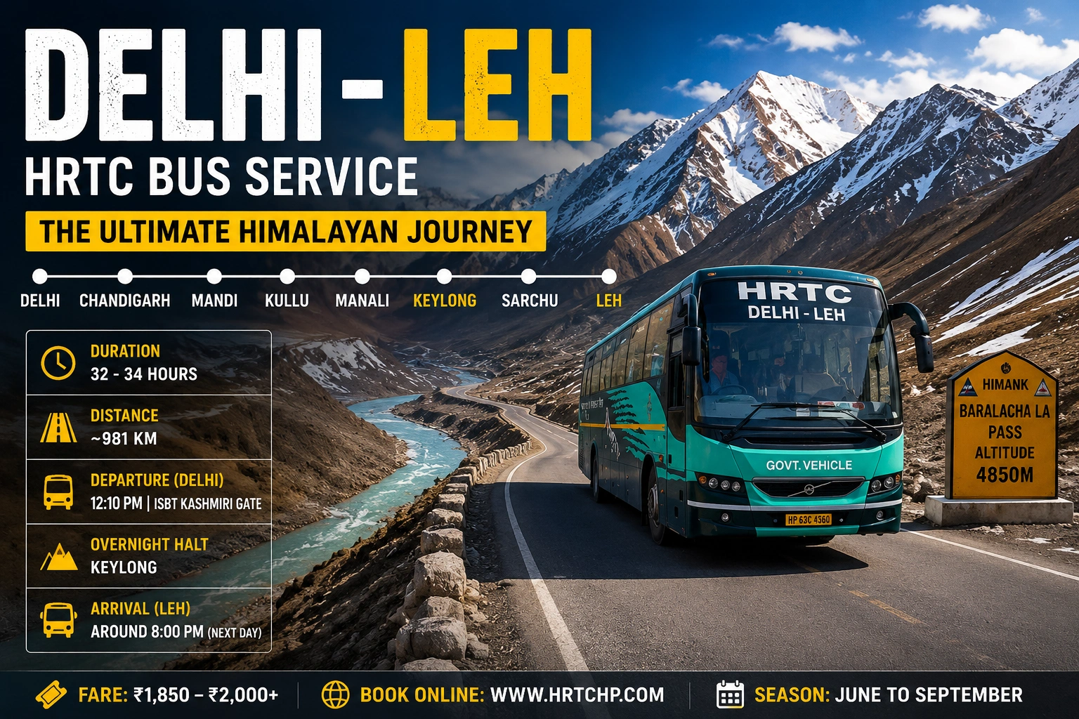 Delhi to Leh HRTC Bus Ticket Price